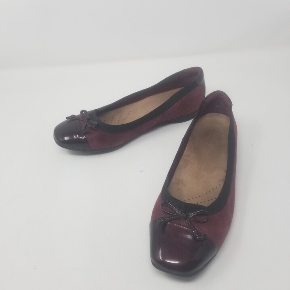 Clarks Artisan Collection Burgundy Kinzie Cap Toe Ballerina Leather Flats 6.5XW - Picture 6 of 15